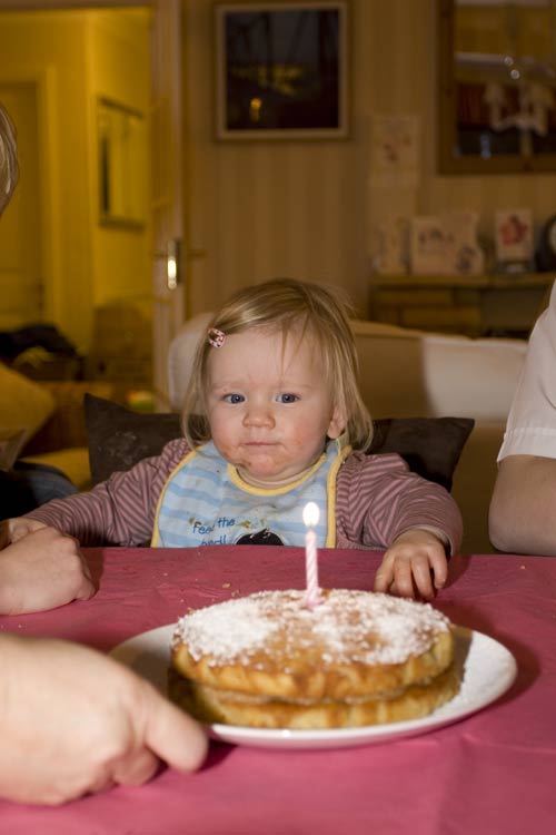 After wearing most of her dinner, she moved onto cake.